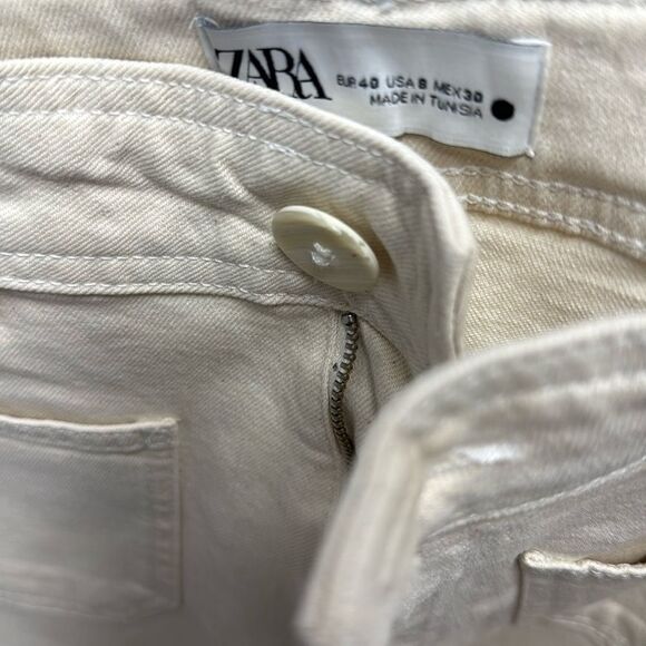 Zara Beige Denim Trousers - Size 8 - Like New Front Pockets - Picture 2 of 3